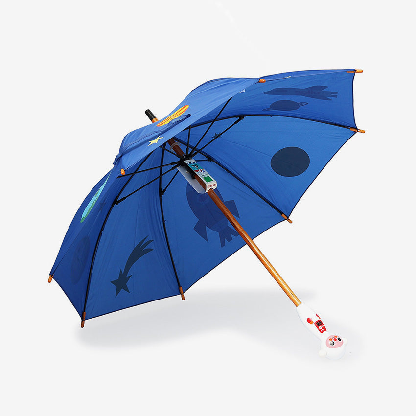 Blue umbrella with fish design on a white background