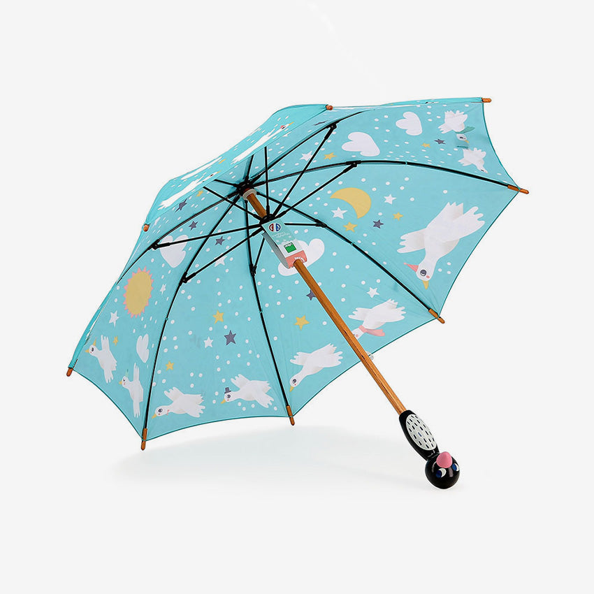 Children's umbrella with unicorn design on a light blue background