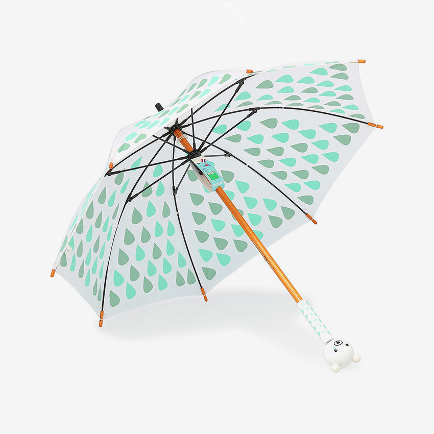 Umbrella with green leaf pattern on a white background