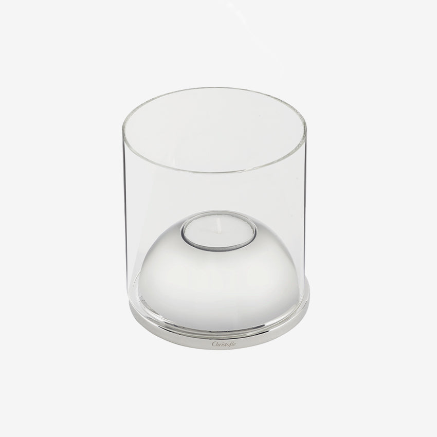 Christofle | Oh De Christofle Hurricane Stainless Steel and Glass Candleholder