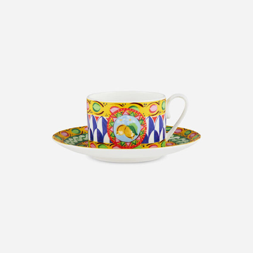 Dolce & Gabbana Casa | Service de Tasses à Thé et Soucoupes en Porcelaine Fine Carretto Citron