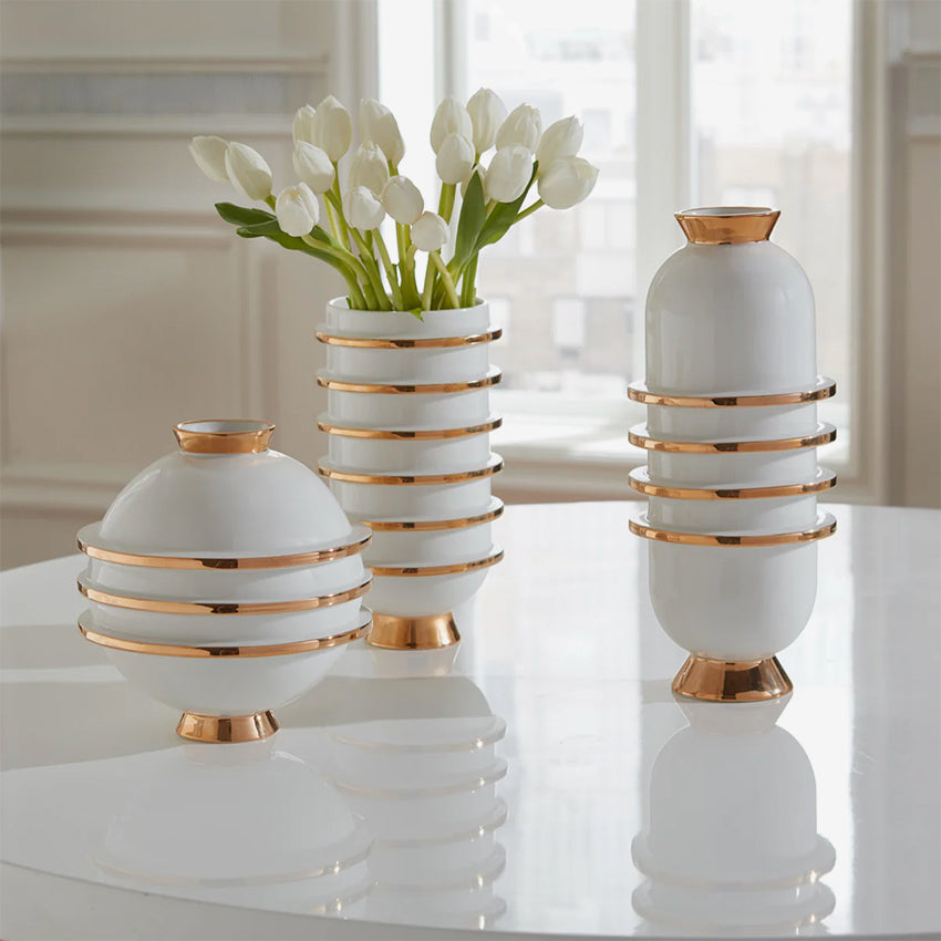 Jonathan Adler | Orbit Round Vase White/Gold