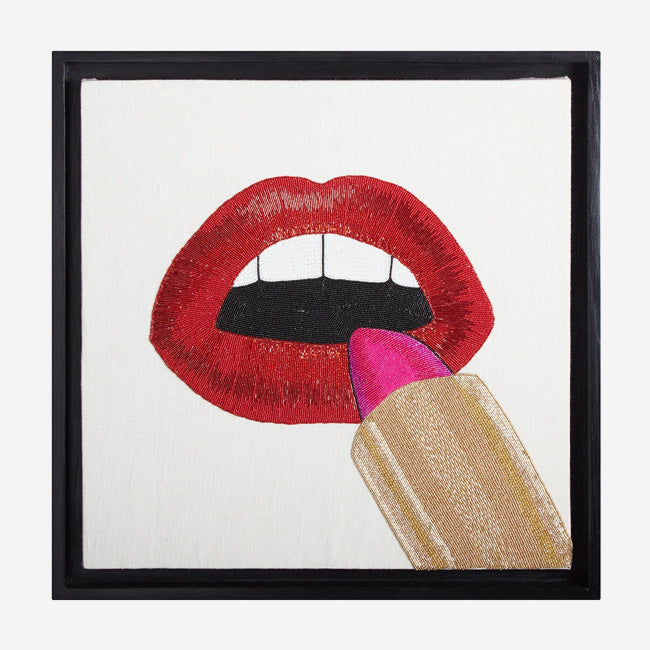 Maison Lipari Lipstick Beaded Wall Art - 24" x 24"  JONATHAN ADLER.
