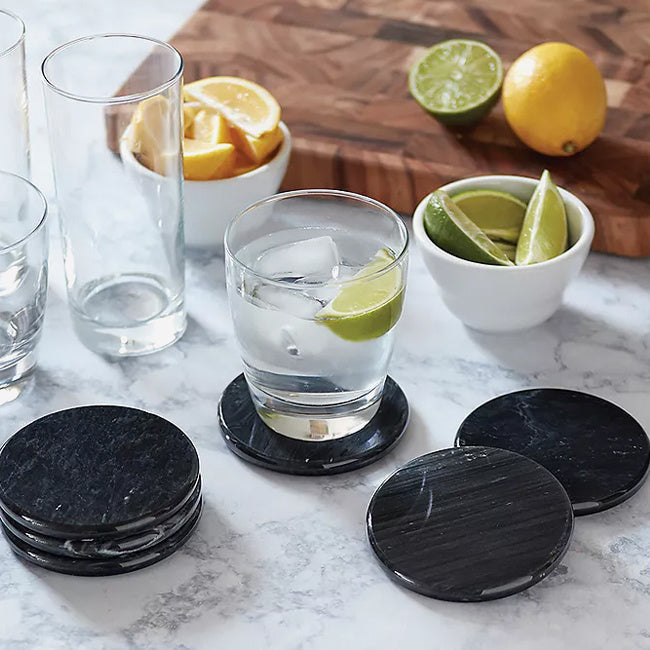 Maison Lipari Black Marble Coasters Set/6 - Black  FOX RUN.