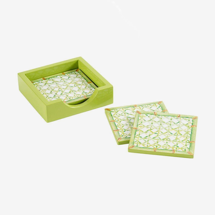 Caspari | 4 Sous-verres en Laque Vert Treillis