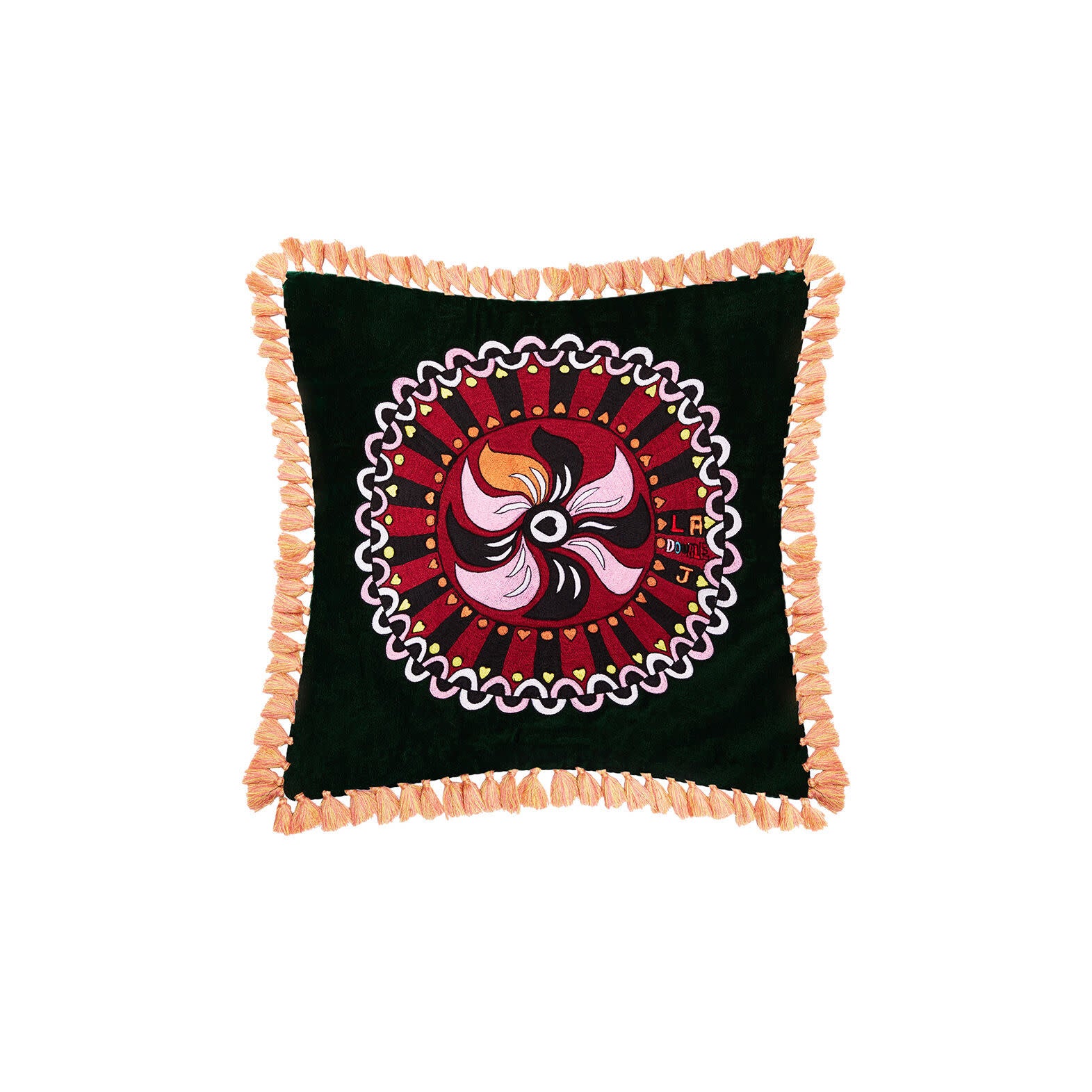 Maison Lipari LA DOUBLE J Velvet Embroidery Cushion | Baby Artemis Verde Placed | 40x40 cm  LA DOUBLE J.