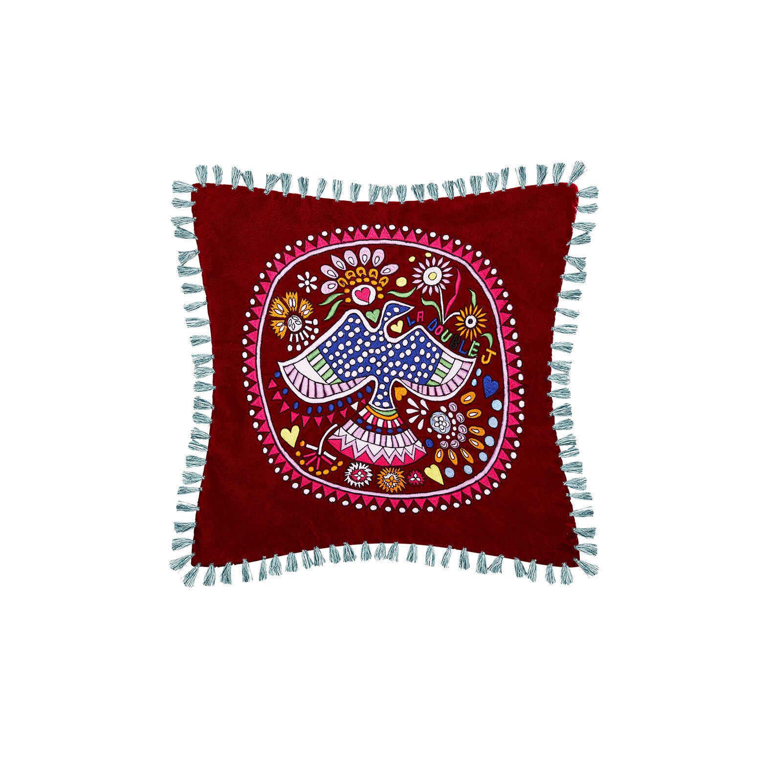 Maison Lipari LA DOUBLE J Velvet Embroidery Cushion | Baby Demeter Bordeaux Placed | 40x40 cm  LA DOUBLE J.