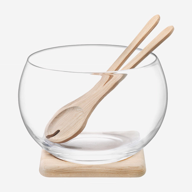 Maison Lipari Serve Salad Set & Oak Base - Clear  LSA.