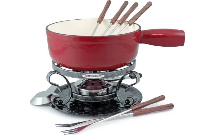 Maison Lipari Lugano 9 Pc. Set, Cherry Red Cast Iron Cheese Fondue  SWISSMAR.