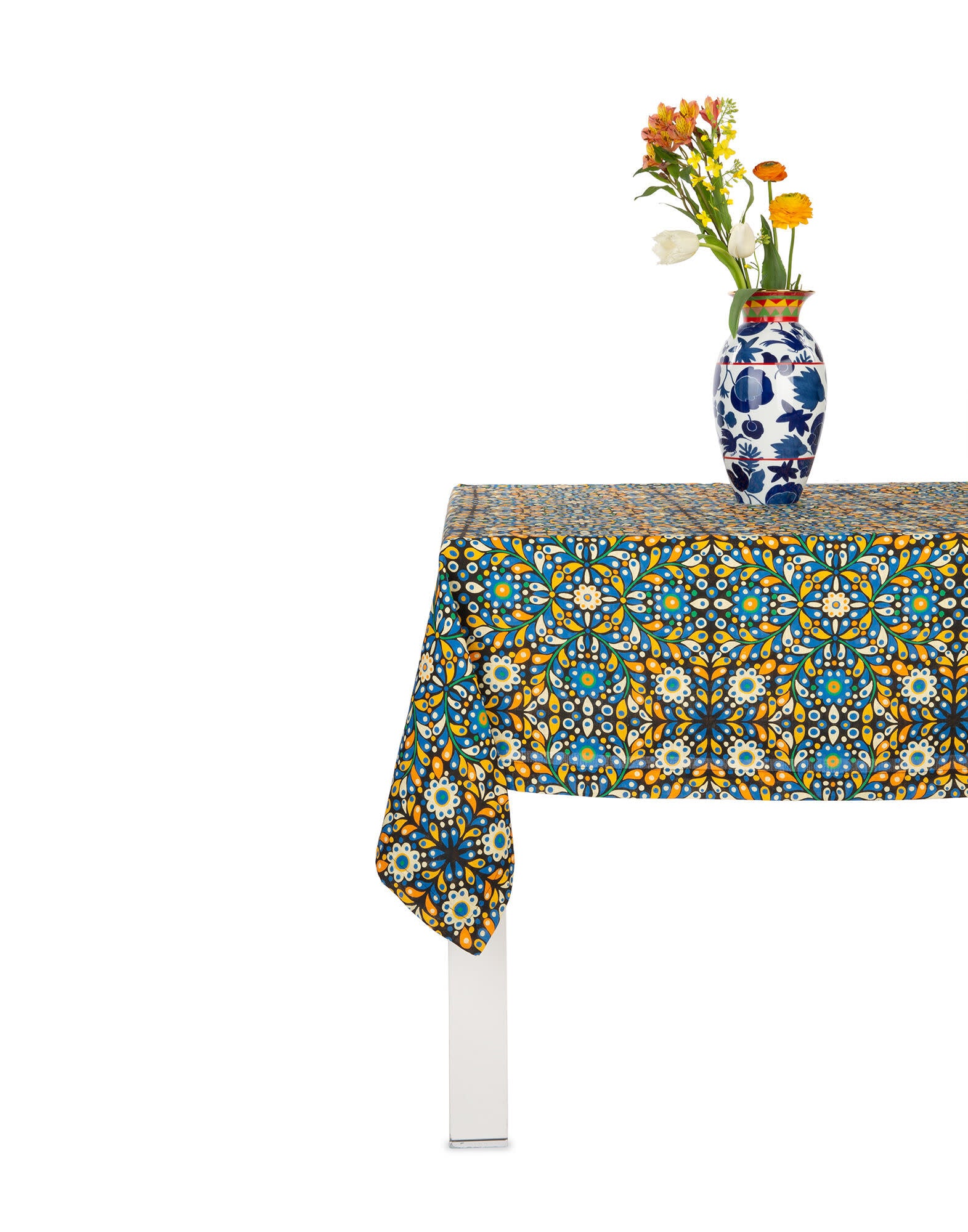Maison Lipari LA DOUBLE J Small Tablecloth | Linen | Confetti Blu | 180x180 cm  LA DOUBLE J.
