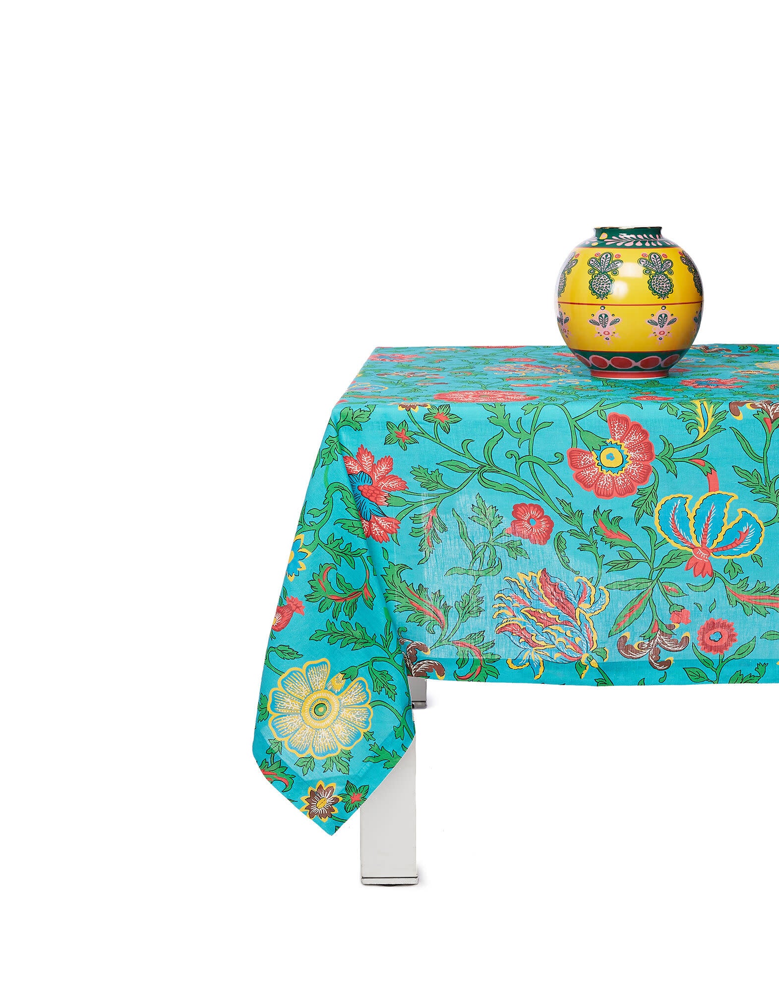 Maison Lipari LA DOUBLE J Small Tablecloth | Linen | Dragon Flower Turchese | 180x180 cm  LA DOUBLE J.