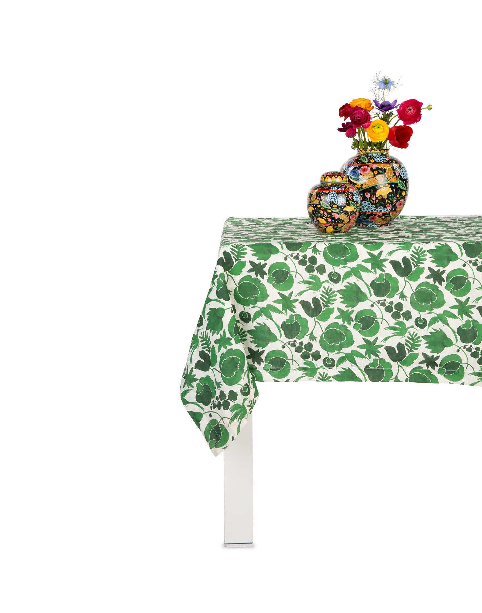 Maison Lipari LA DOUBLE J Medium Tablecloth | Linen | Wildbird Verde | 180x280 cm  LA DOUBLE J.