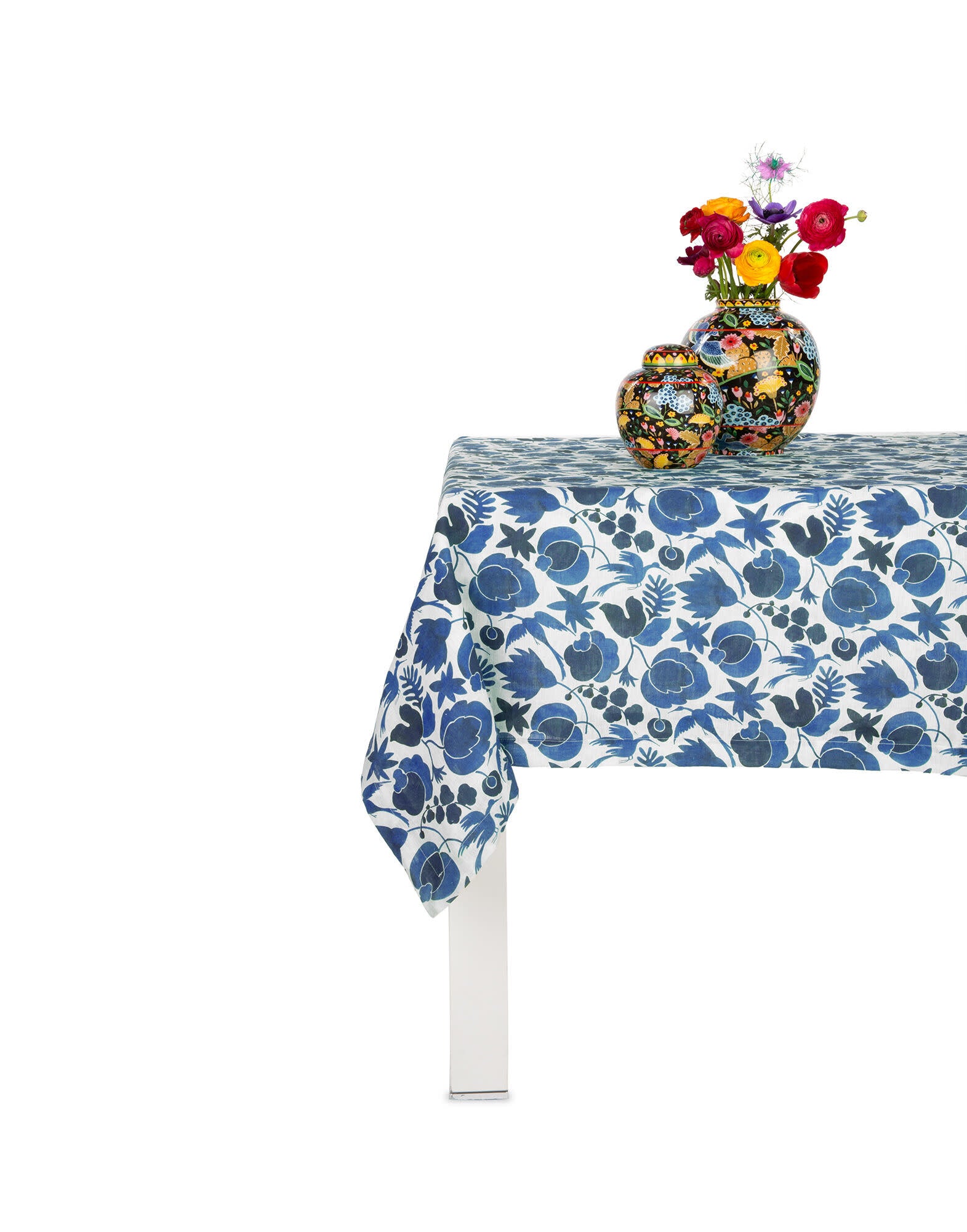 Maison Lipari LA DOUBLE J Large Tablecloth | Linen | Wildbird Blu | 180x350 cm  LA DOUBLE J.