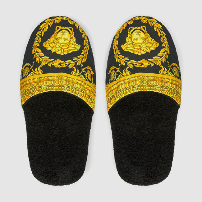 Maison Lipari I Love Baroque Slippers - Black & Gold  VERSACE HOME.
