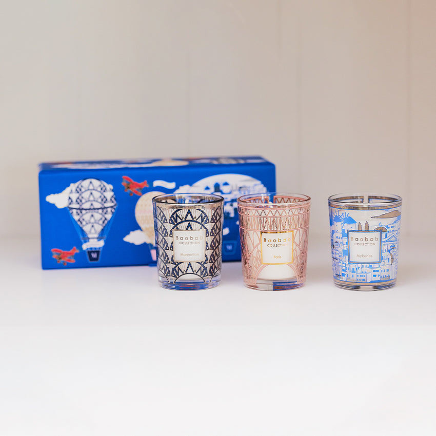 Baobab Collection | Trio de bougies de voyage - Manhattan & Paris & Mykonos
