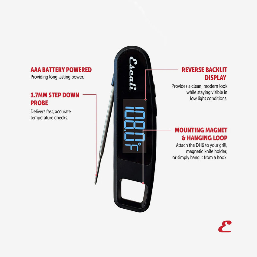Escali | Thermomètre numérique pliable compact – Noir