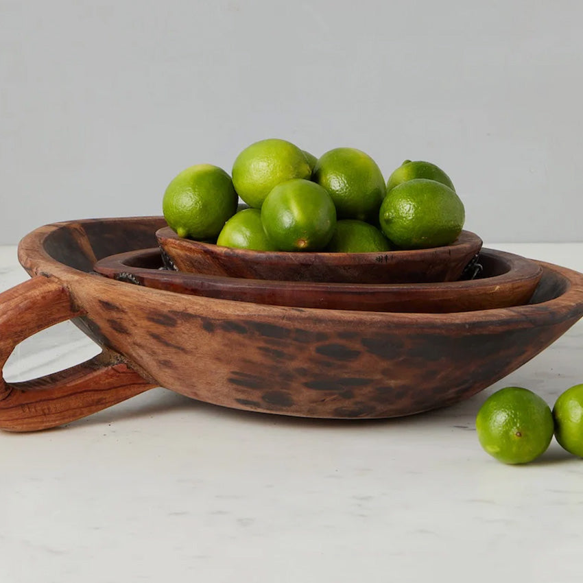 etúHOME | Vintage Wood Bowl with Carved Handle