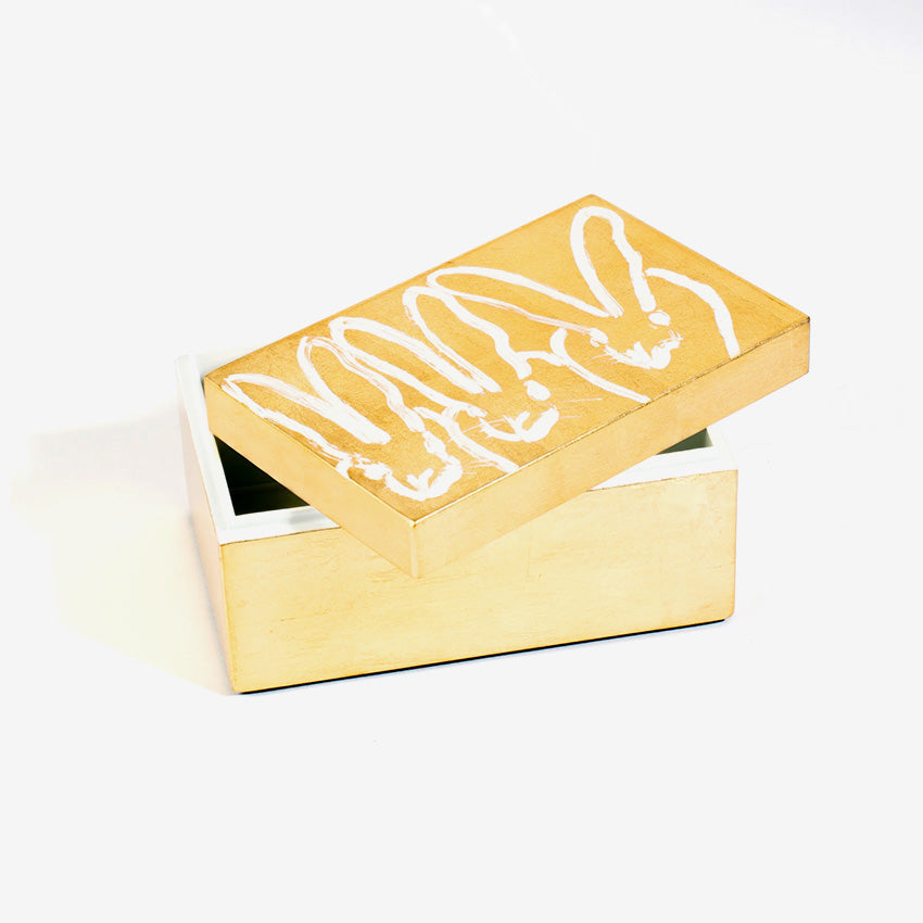 Hunt Slonem | Ensemble de coffrets Bunny Stack en feuille d’or et laque