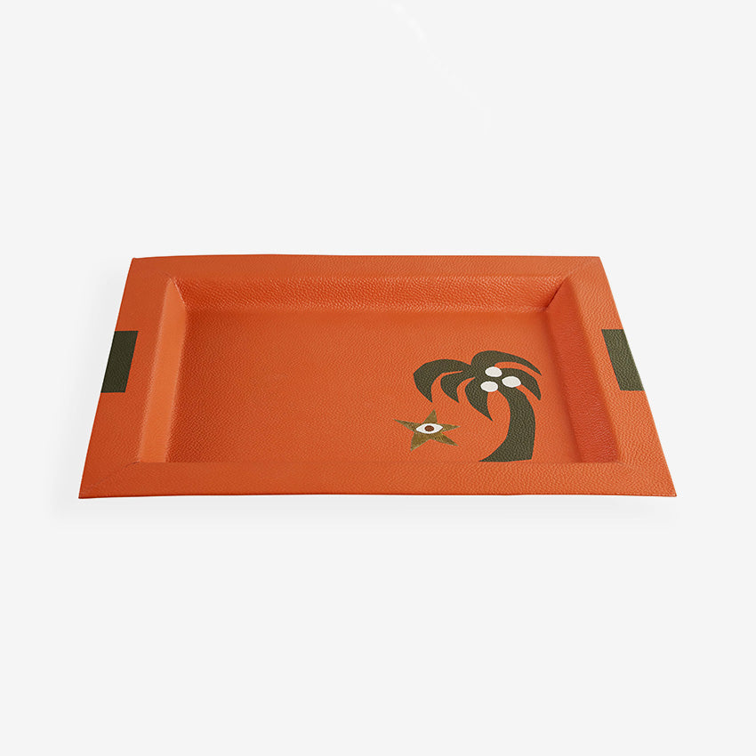 Jonathan Adler | Plateau rectangulaire en cuir Playa - Palmier