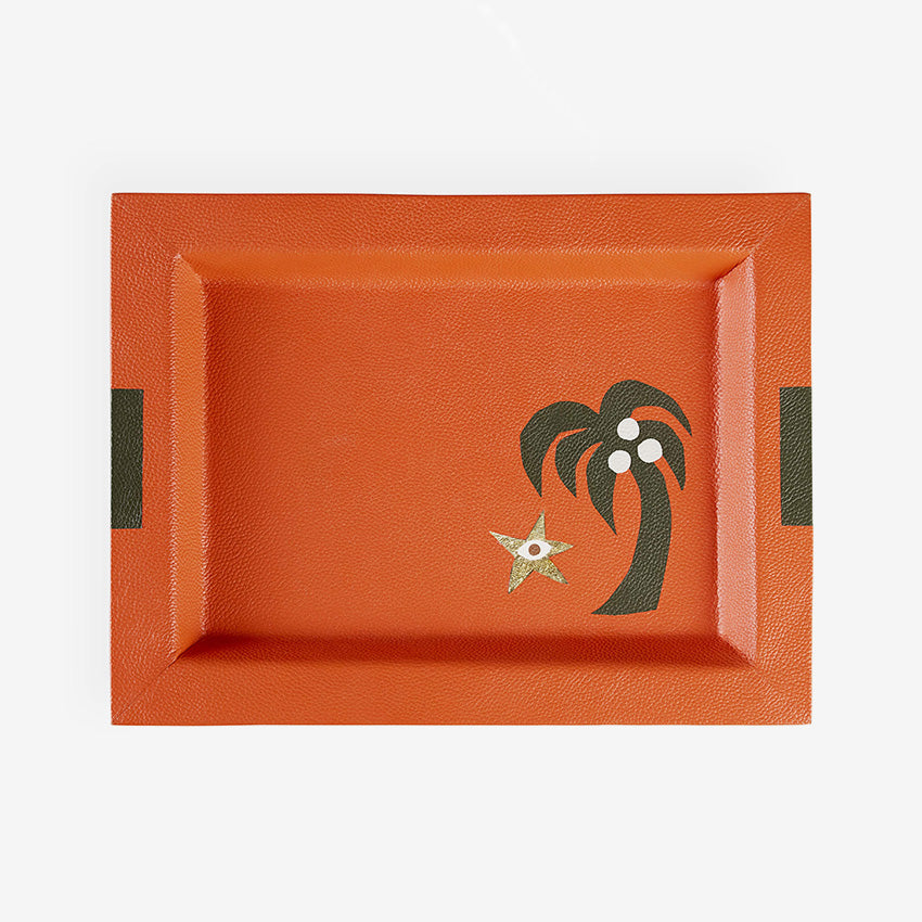 Jonathan Adler | Plateau rectangulaire en cuir Playa - Palmier