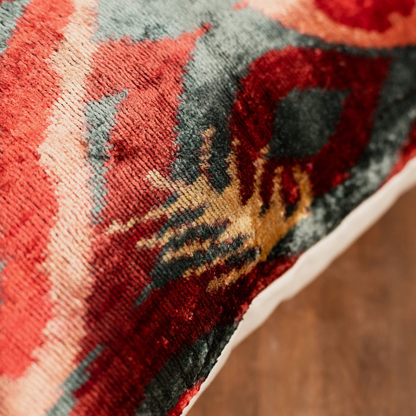 Les Ottomans | Silk Velvet Cushion - Red Green