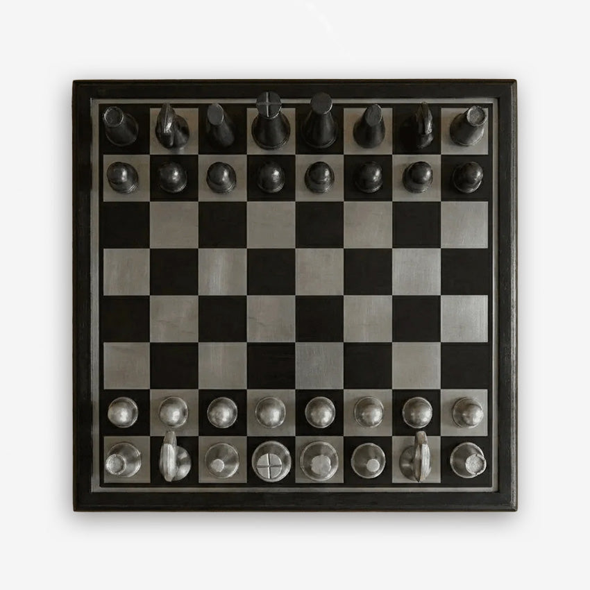 Marble Cultures | Art Deco Metallic Chess Set - Black and Silver Chess Set