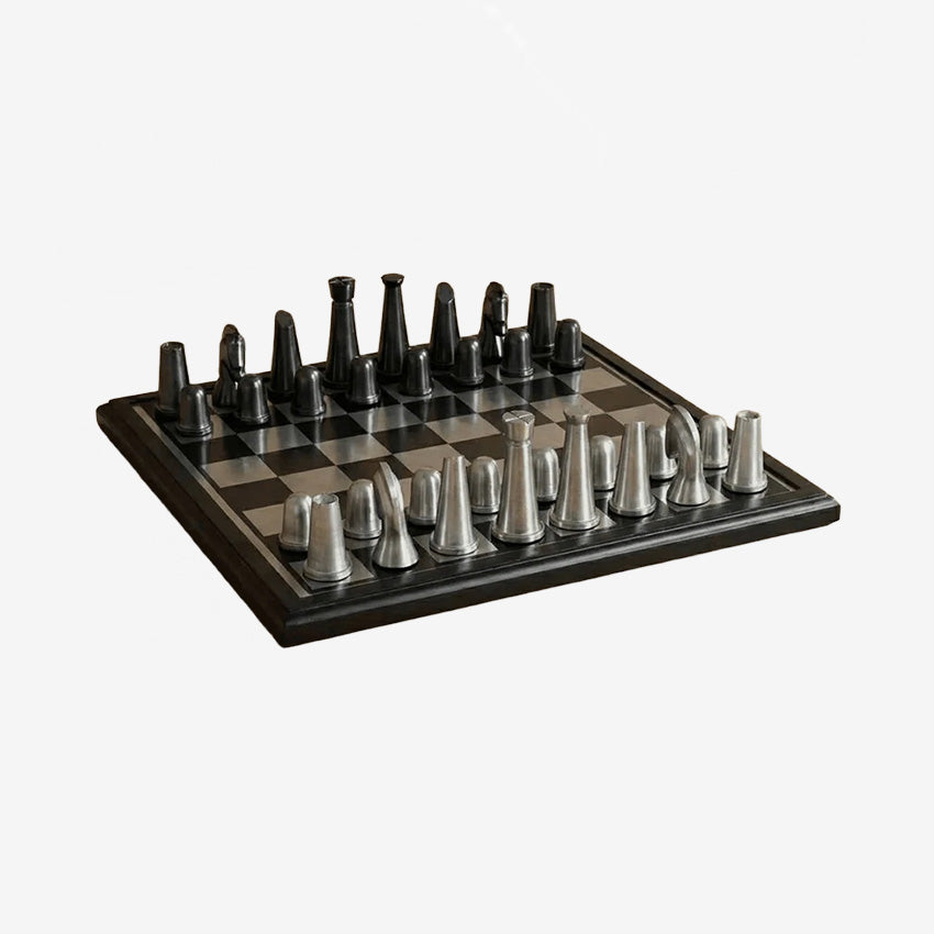 Marble Cultures | Art Deco Metallic Chess Set - Black and Silver Chess Set