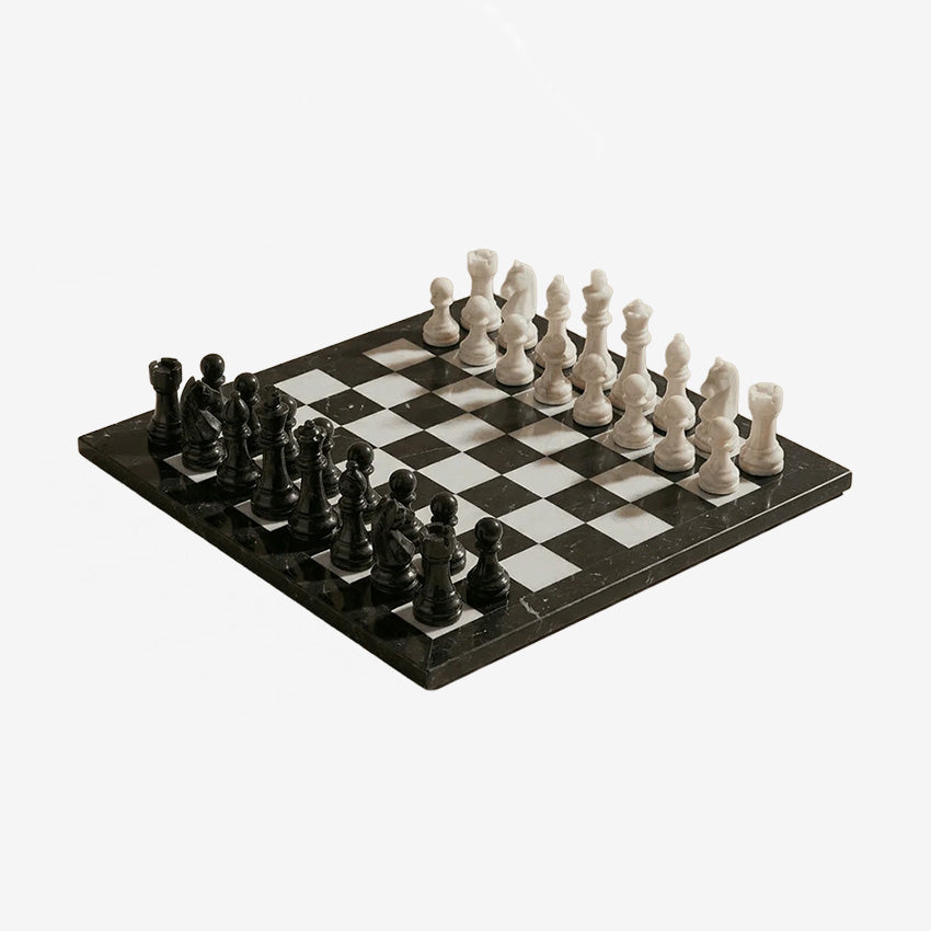Marble Cultures | Ensemble d’échecs en marbre avec coffret de rangement – Noir et blanc