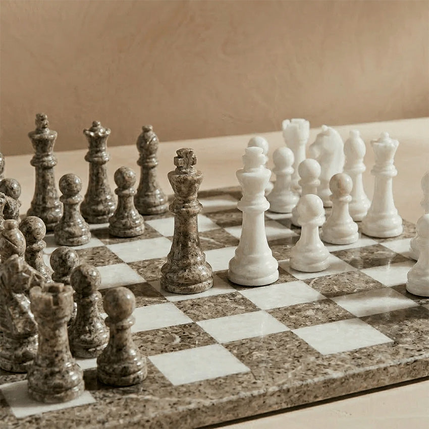 Marble Cultures | Marble Chess Set with Storage Case - Oceanic and White