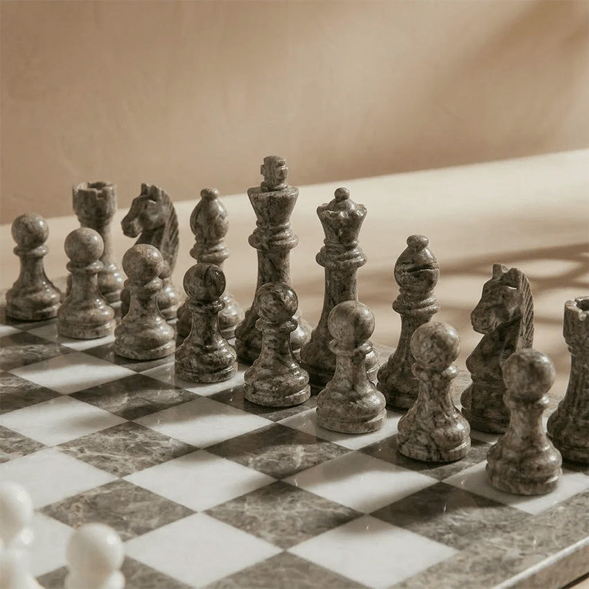 Marble Cultures | Marble Chess Set with Storage Case - Oceanic and White