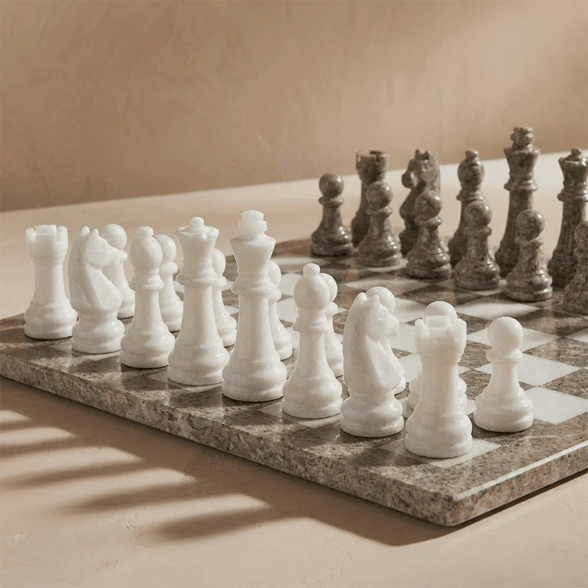 Marble Cultures | Marble Chess Set with Storage Case - Oceanic and White