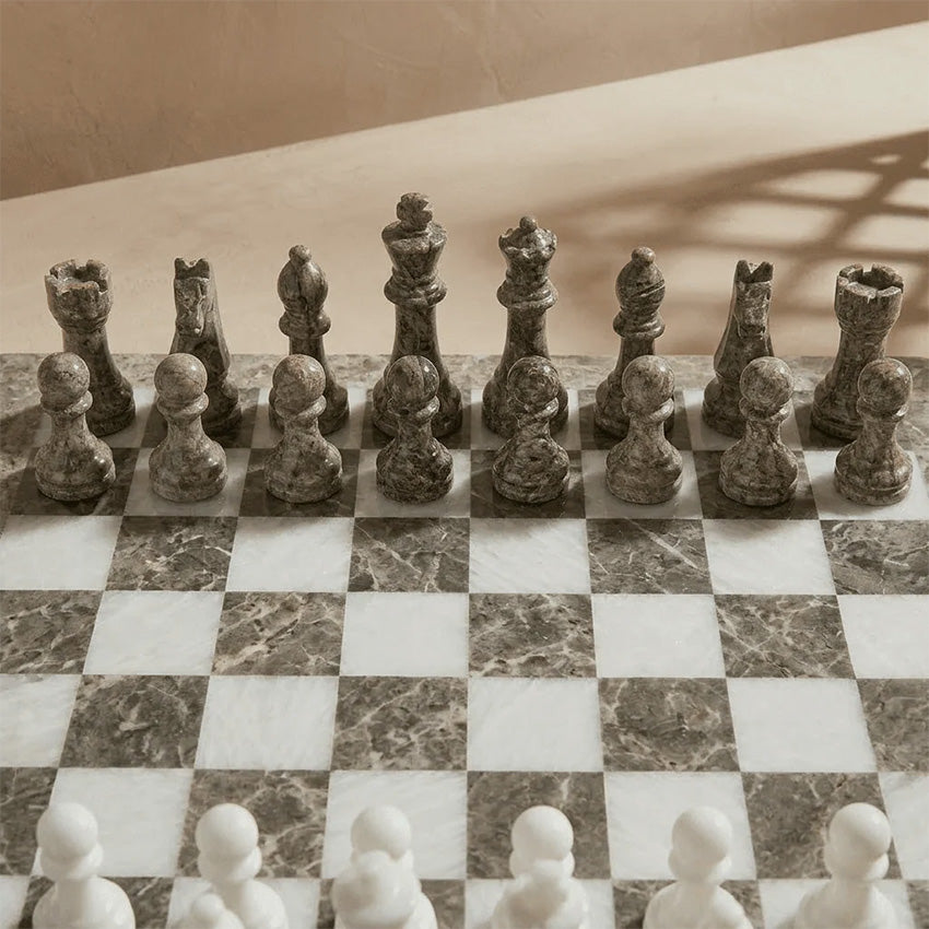 Marble Cultures | Marble Chess Set with Storage Case - Oceanic and White
