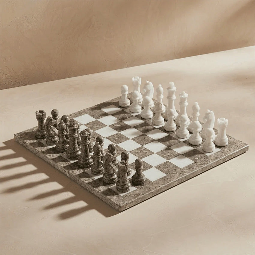 Marble Cultures | Marble Chess Set with Storage Case - Oceanic and White