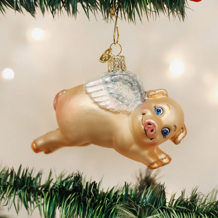 Old World Christmas | Blown Glass Ornament - Flying Pig