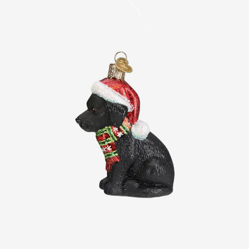 Old World Christmas | Blown Glass Ornament - Holiday Black Labrador Pup