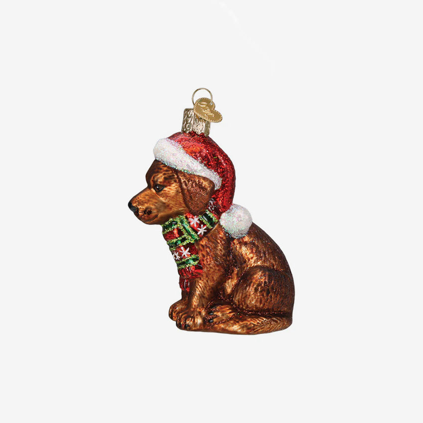 Old World Christmas | Blown Glass Ornament - Holiday Chocolate Labrador Pup