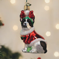 Old World Christmas | Blown Glass Ornament - Holiday French Bulldog