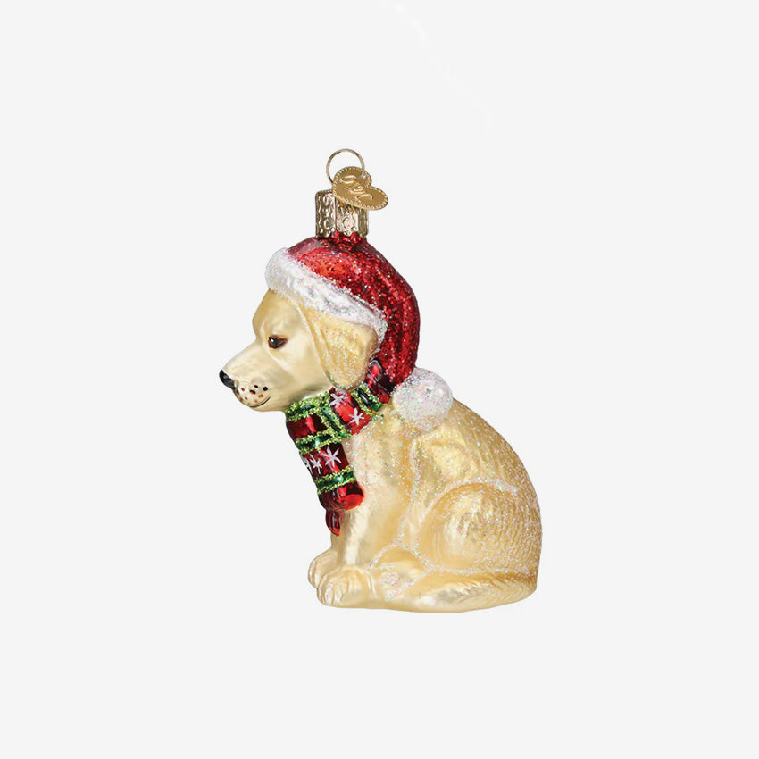 Old World Christmas | Blown Glass Ornament - Holiday Yellow Labrador Puppy