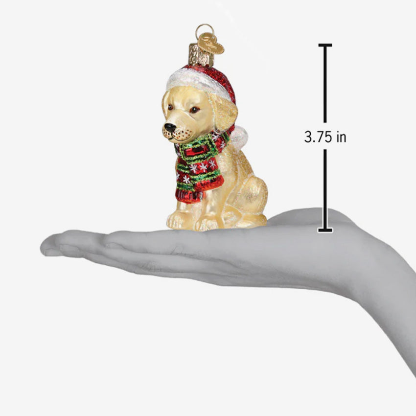 Old World Christmas | Blown Glass Ornament - Holiday Yellow Labrador Puppy