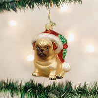 Old World Christmas | Blown Glass Ornament - Holly Hat Pug