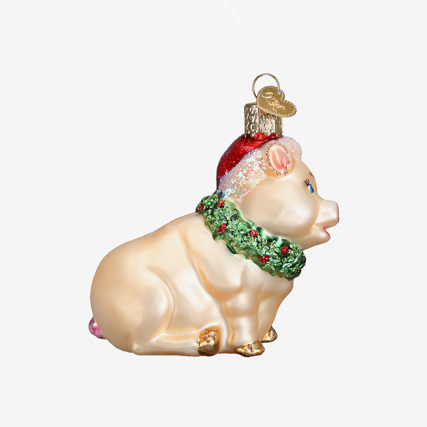 Old World Christmas | Blown Glass Ornament - Holly Pig
