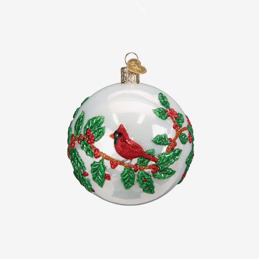 Old World Christmas | Ornement en verre soufflé - Oiseaux de houx rond