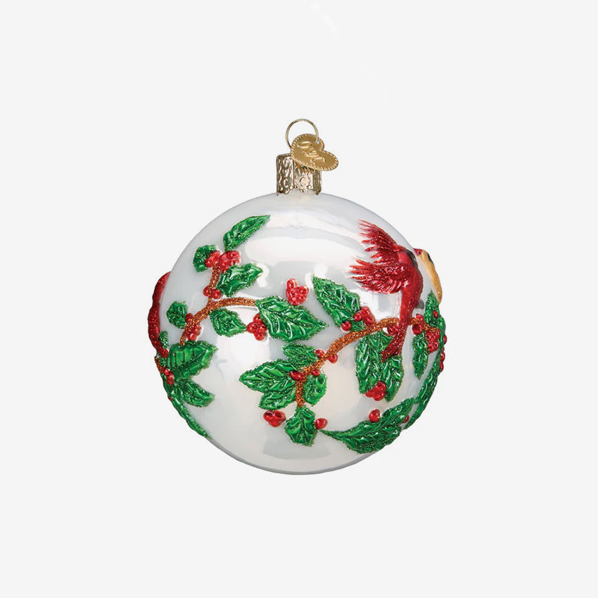 Old World Christmas | Ornement en verre soufflé - Oiseaux de houx rond