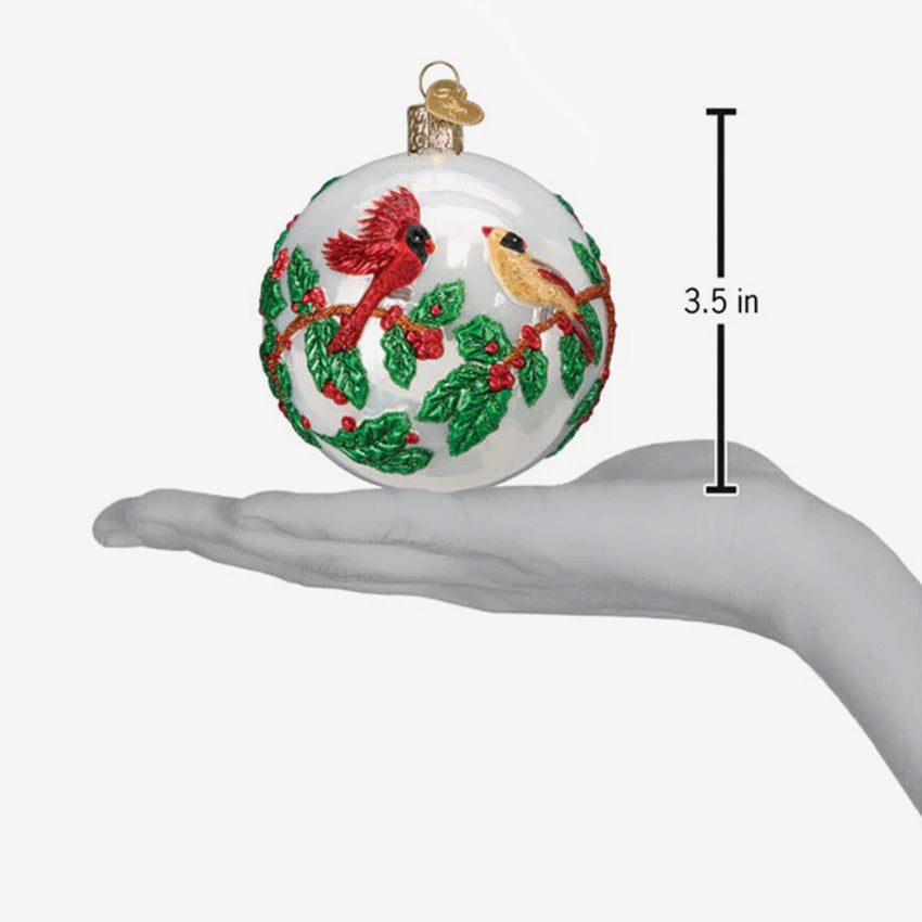 Old World Christmas | Ornement en verre soufflé - Oiseaux de houx rond