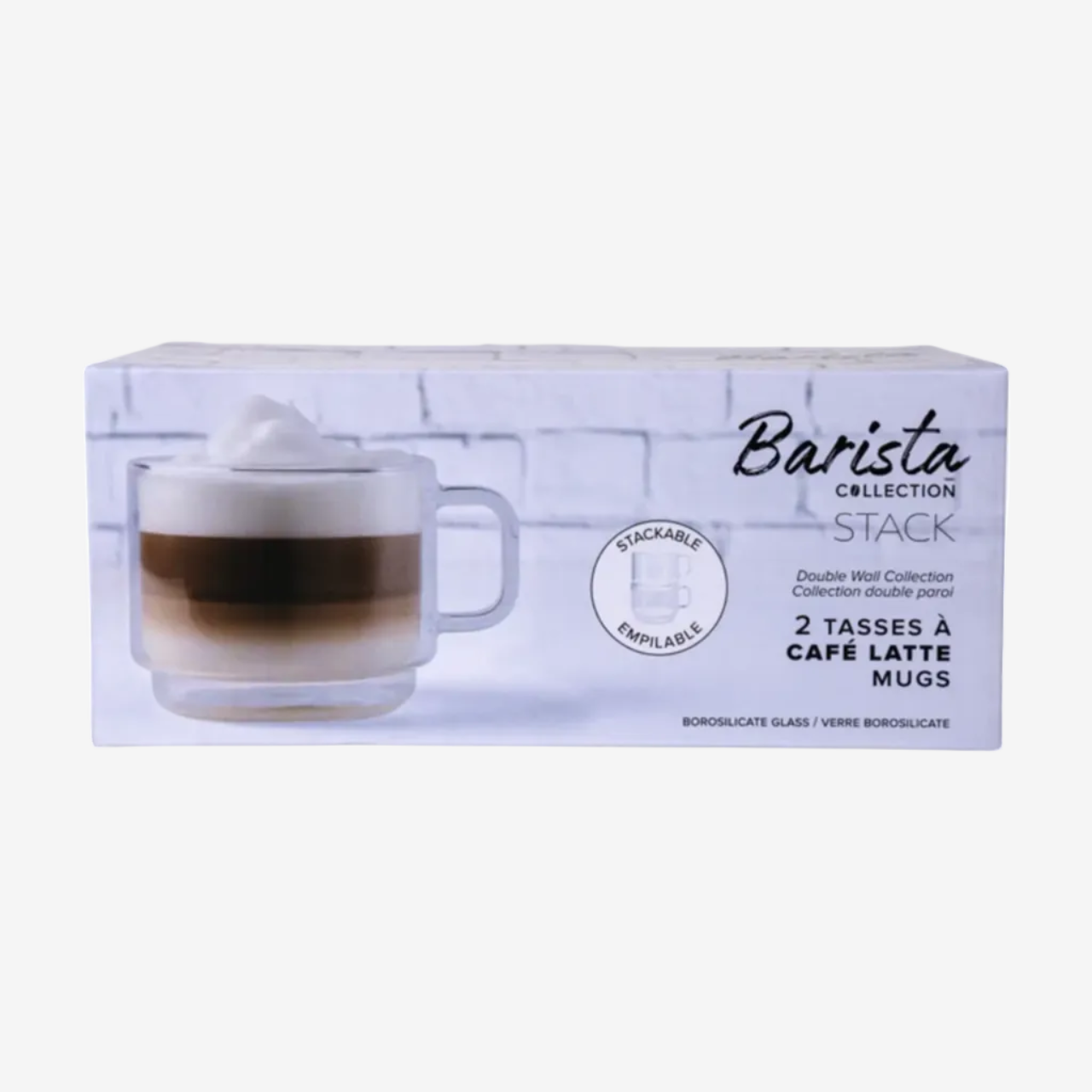 Safdie & Co | Barista Stackable Cafe Latte Glass Double Wall Mug - Set of 2