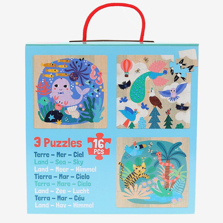 Vilac | Ensemble de 3 puzzles - Terre/Mer/Ciel