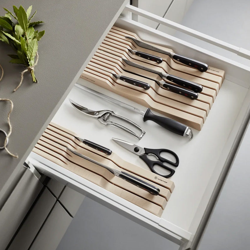 Wüsthof | Plateau de Rangement pour Couteaux en Hêtre à 15 Fentes pour Tiroir