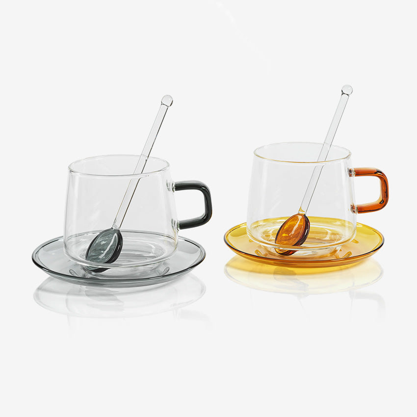 Zodax | Baglioni Glass Tea and Coffee Cup with Saucer Set