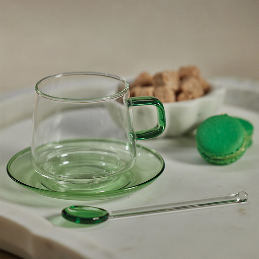 Zodax | Baglioni Glass Tea and Coffee Cup with Saucer Set