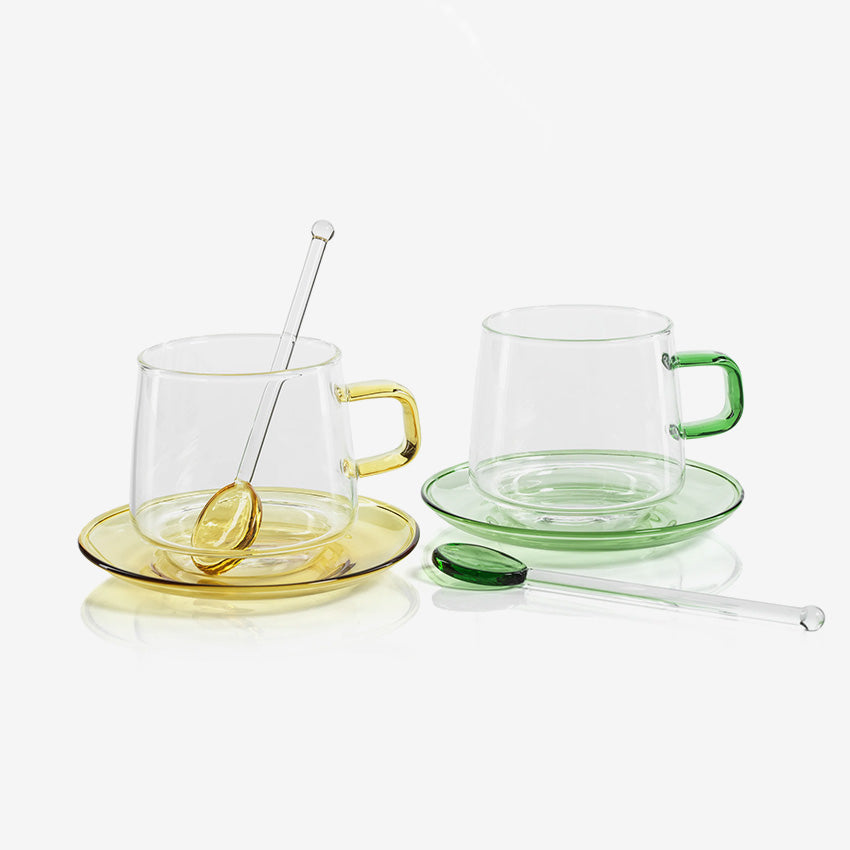 Zodax | Baglioni Glass Tea and Coffee Cup with Saucer Set